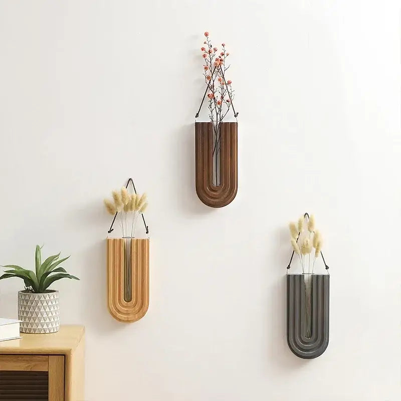 DecorBites™ Wooden Flower Vase Wall Mount Holder