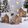 Decorbites wooden led light house christmas decorations with snow-dusted roofs and glowing yellow windows