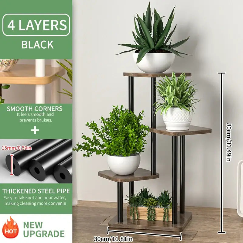 DecorBites™ رف خشبي لحمل النباتات ورف عرض أواني الزهور متعدد المستويات