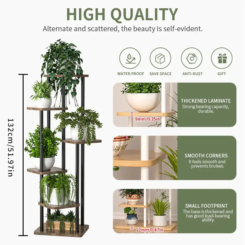 DecorBites™ رف خشبي لحمل النباتات ورف عرض أواني الزهور متعدد المستويات