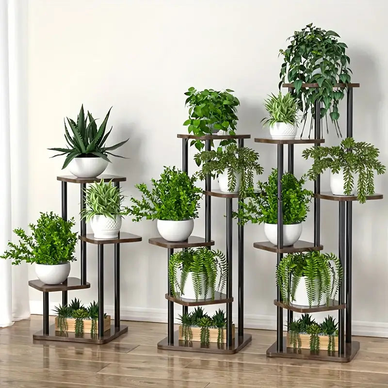 DecorBites™ رف خشبي لحمل النباتات ورف عرض أواني الزهور متعدد المستويات
