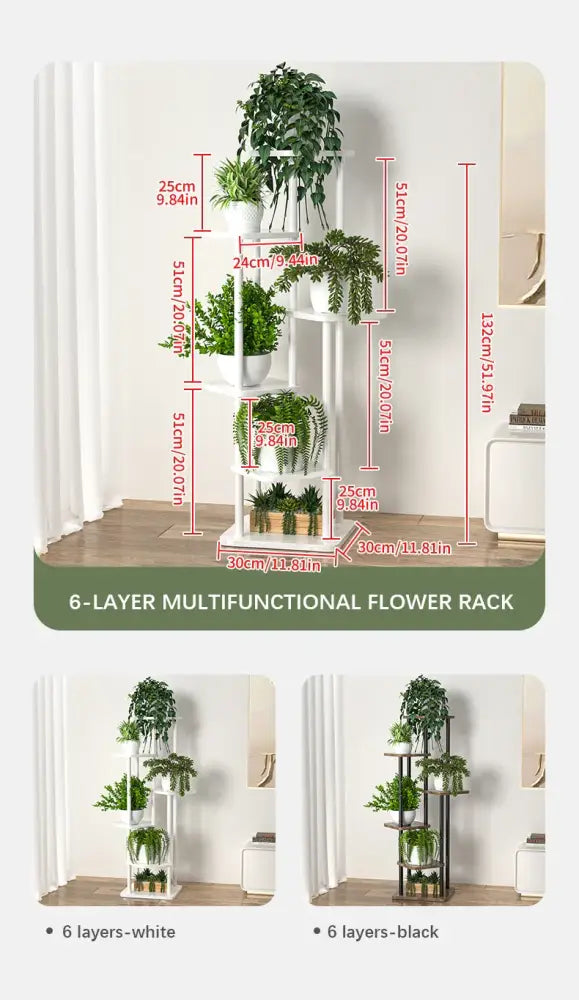 DecorBites™ رف خشبي لحمل النباتات ورف عرض أواني الزهور متعدد المستويات