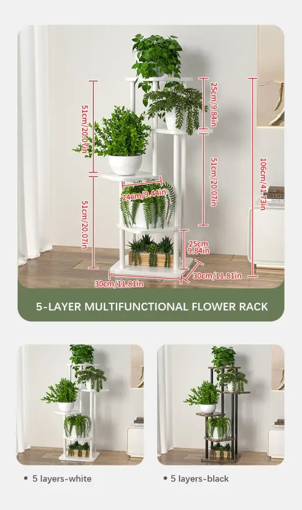 DecorBites™ رف خشبي لحمل النباتات ورف عرض أواني الزهور متعدد المستويات