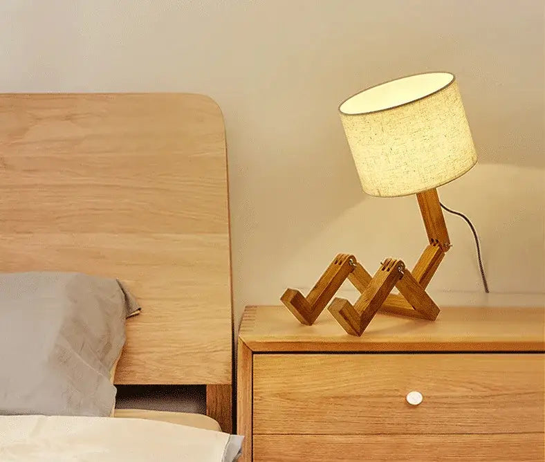 DecorBites™ Wooden Robot Shape Creative Table Lamp Indoor Study Fashion Reading Desk Lamp Nordic Modern Desktop Decorative Night Light
