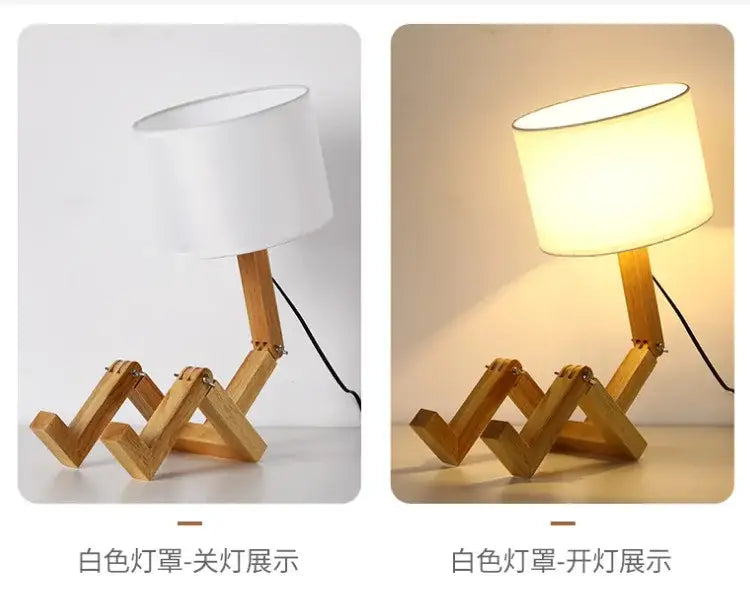 DecorBites™ Wooden Robot Shape Creative Table Lamp Indoor Study Fashion Reading Desk Lamp Nordic Modern Desktop Decorative Night Light