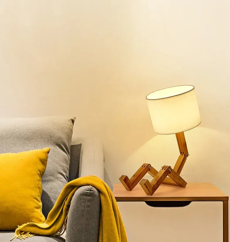 DecorBites™ Wooden Robot Shape Creative Table Lamp Indoor Study Fashion Reading Desk Lamp Nordic Modern Desktop Decorative Night Light
