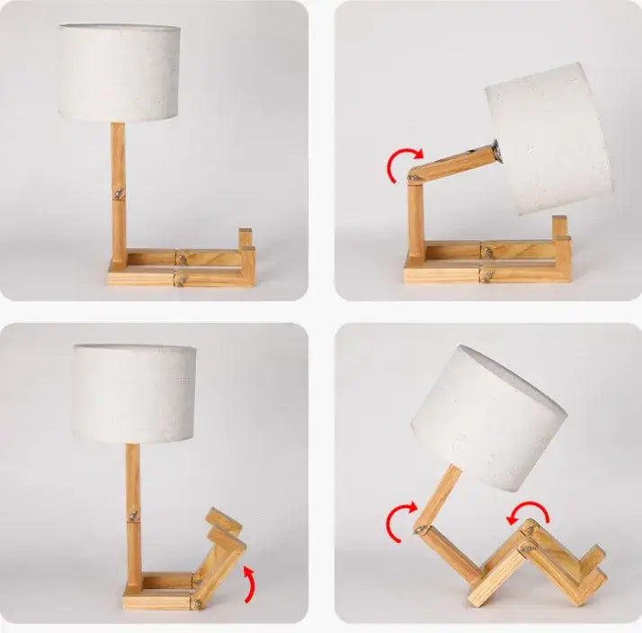 DecorBites™ Wooden Robot Shape Creative Table Lamp Indoor Study Fashion Reading Desk Lamp Nordic Modern Desktop Decorative Night Light