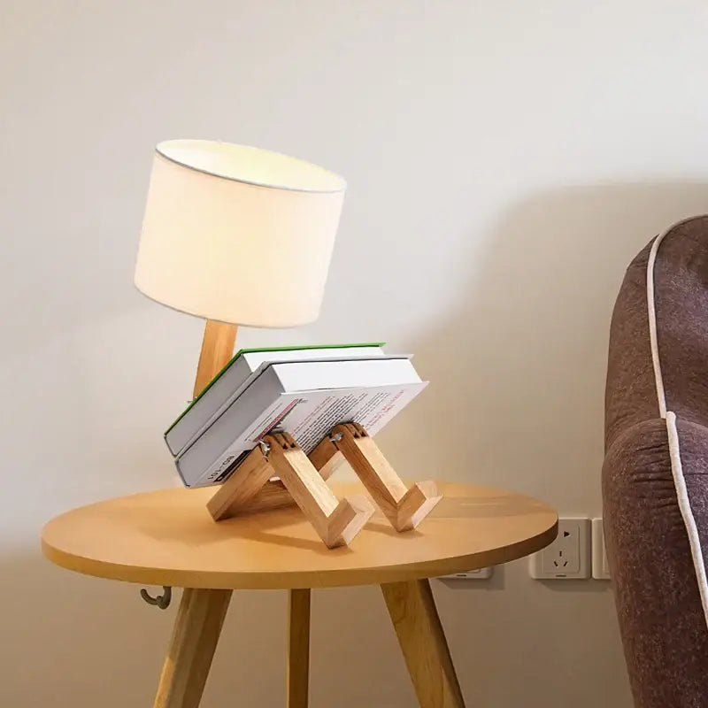 DecorBites™ Wooden Robot Shape Creative Table Lamp Indoor Study Fashion Reading Desk Lamp Nordic Modern Desktop Decorative Night Light