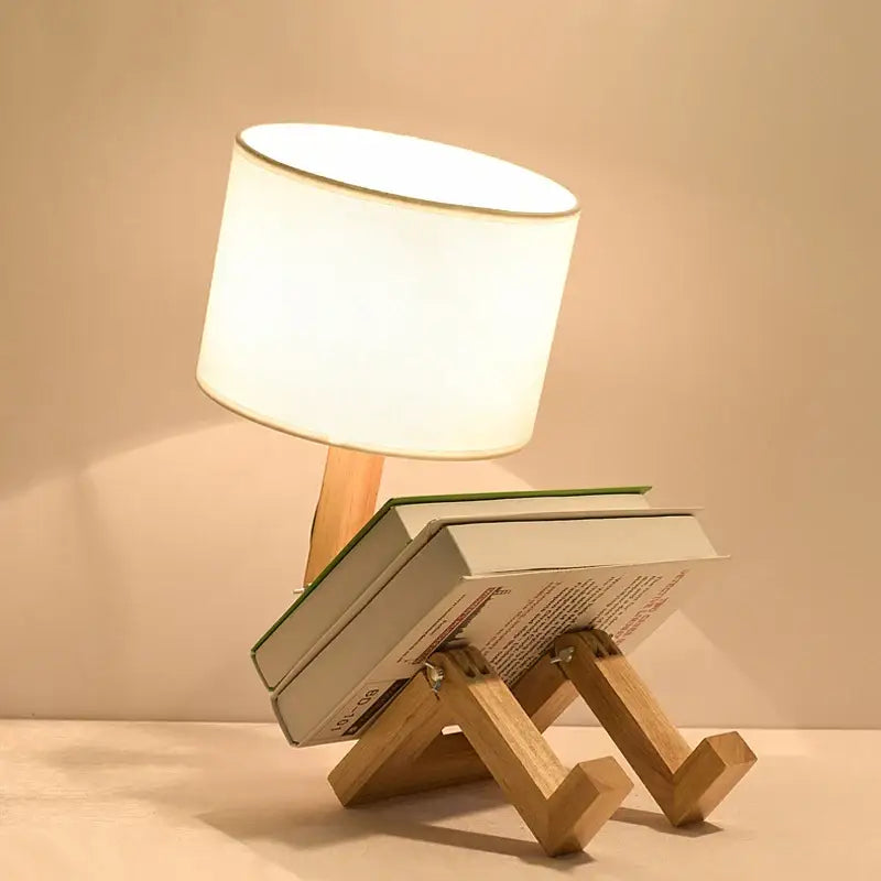 DecorBites™ Wooden Robot Shape Creative Table Lamp Indoor Study Fashion Reading Desk Lamp Nordic Modern Desktop Decorative Night Light