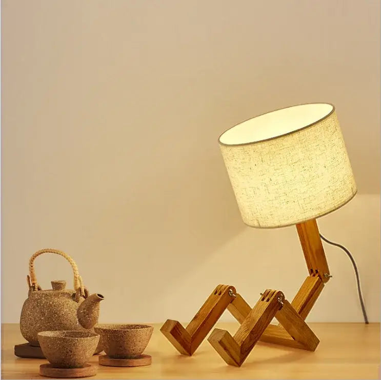DecorBites™ Wooden Robot Shape Creative Table Lamp Indoor Study Fashion Reading Desk Lamp Nordic Modern Desktop Decorative Night Light