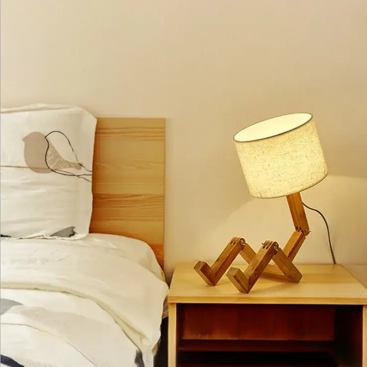 DecorBites™ Wooden Robot Shape Creative Table Lamp Indoor Study Fashion Reading Desk Lamp Nordic Modern Desktop Decorative Night Light