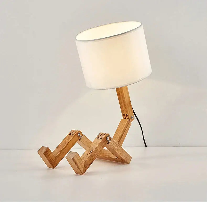 DecorBites™ Wooden Robot Shape Creative Table Lamp Indoor Study Fashion Reading Desk Lamp Nordic Modern Desktop Decorative Night Light