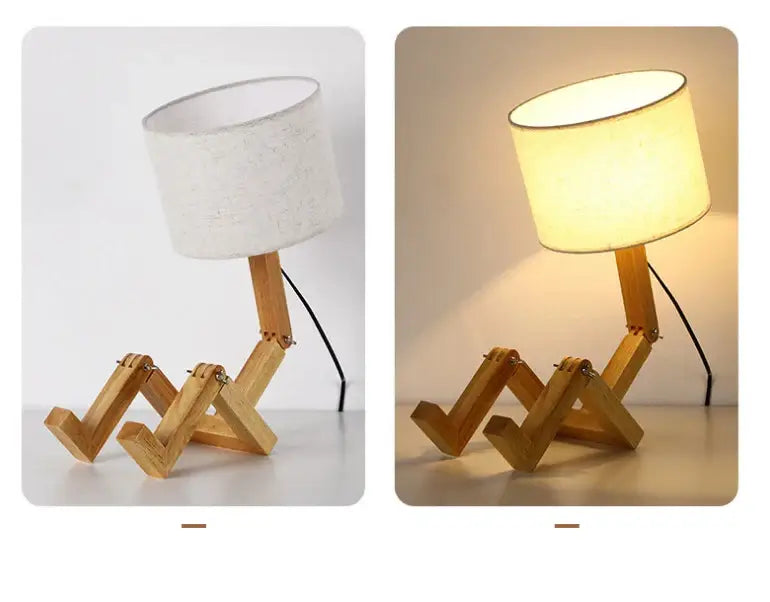 DecorBites™ Wooden Robot Shape Creative Table Lamp Indoor Study Fashion Reading Desk Lamp Nordic Modern Desktop Decorative Night Light