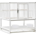 Decorbites wrought iron bird cage in white with double-door design and two perches for conures and lovebirds