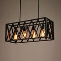 DecorBites™ wrought iron black rectangular hanging light fixture with four exposed Edison bulbs for industrial style lighting