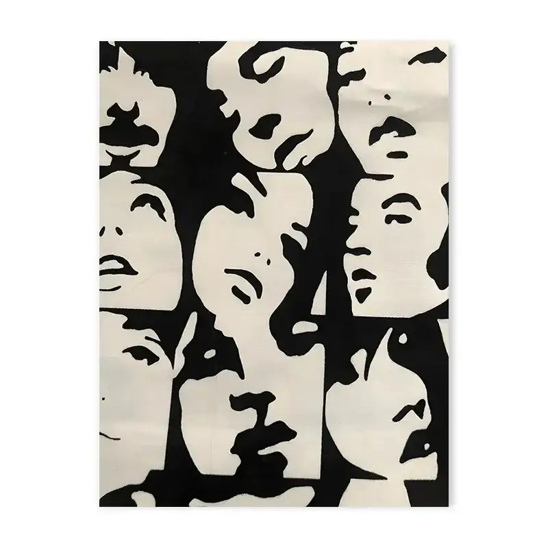 Black and white y2k rock style canvas poster featuring stylized overlapping human faces in bold graphic design decorbites