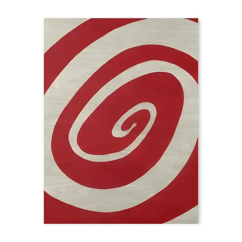 Decorbites y2k rock style canvas poster featuring red and white spiral abstract artwork on wooden surface