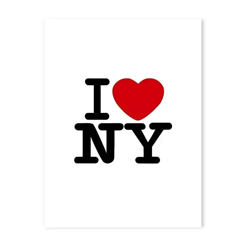 White rectangular canvas poster featuring bold black i ny text with a red heart symbol for y2k rock style decor