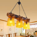 DecorBites™ Yellow Trapezoid Island Pendant Light with 3 Bulbs, Bamboo Beam - Perfect for Countryside Dining Rooms