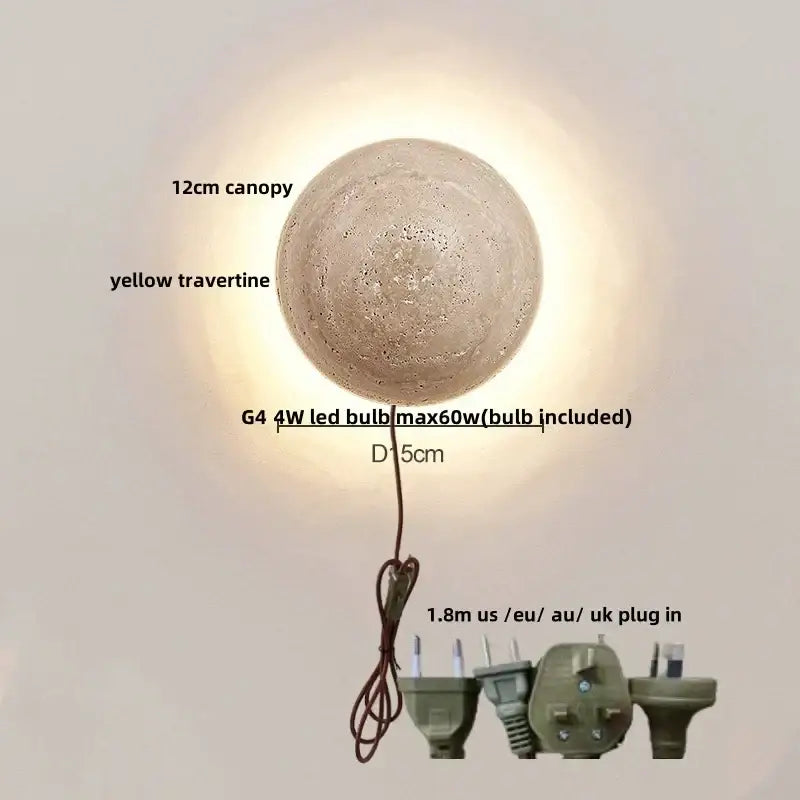 DecorBites™ Yellow Travertine LED Wall Sconce with Nordic Modern Glass Design
