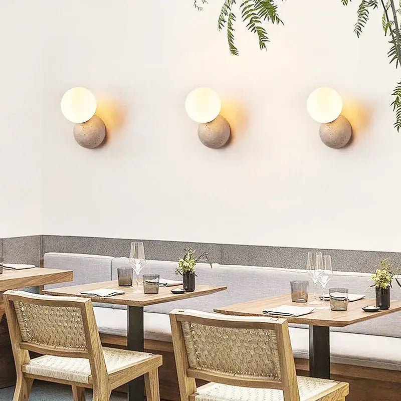 DecorBites™ Yellow Travertine LED Wall Sconce with Nordic Modern Glass Design