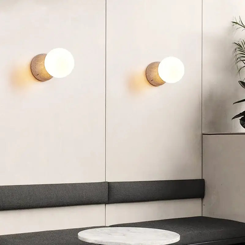 DecorBites™ Yellow Travertine LED Wall Sconce with Nordic Modern Glass Design