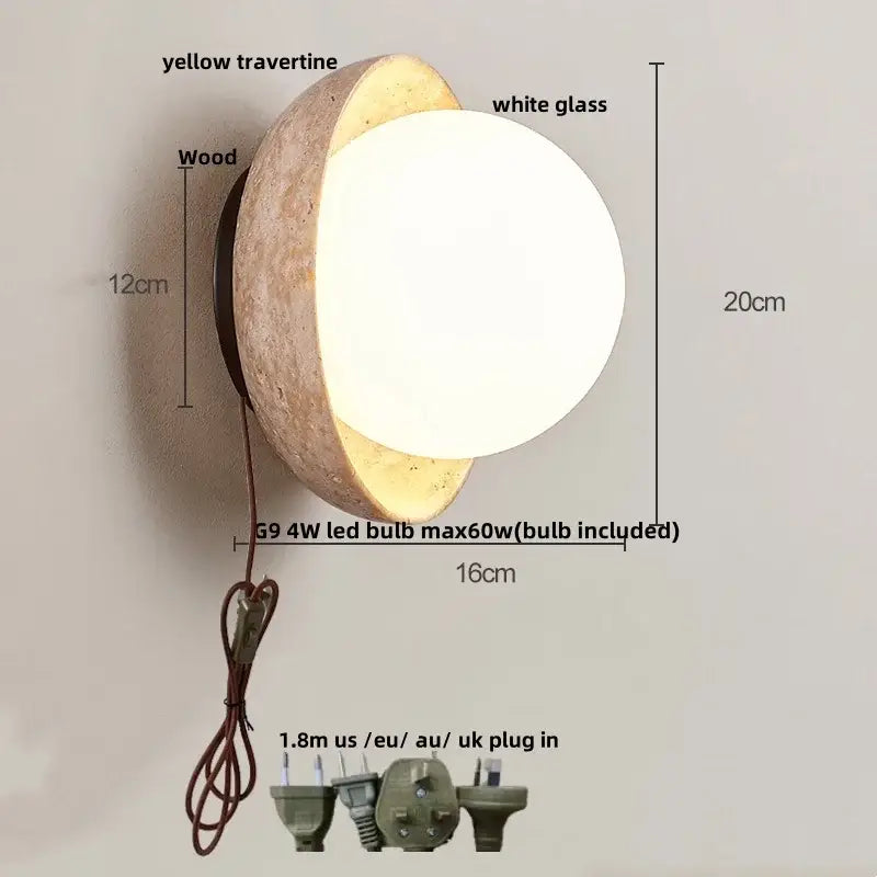 DecorBites™ Yellow Travertine LED Wall Sconce with Nordic Modern Glass Design