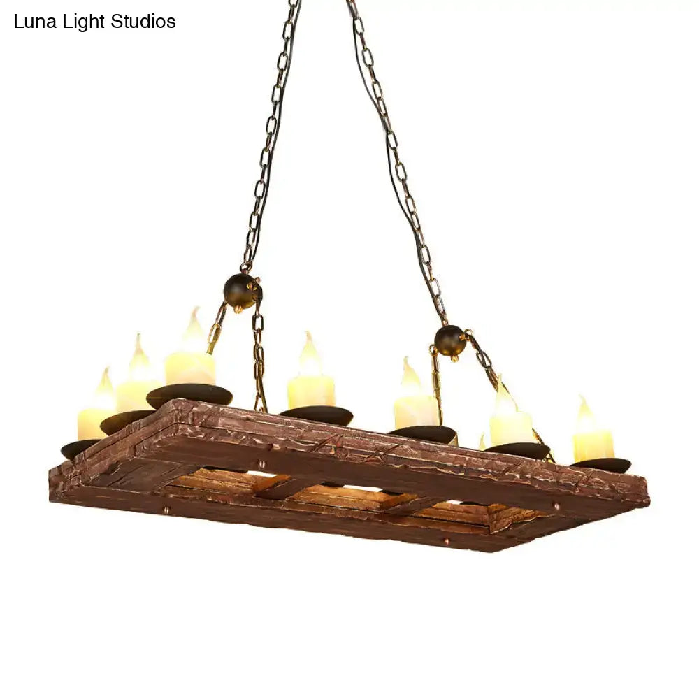 DecorBites™ Yellow Wood Island Pendant Light with 14 Bulbs - Warehouse Style