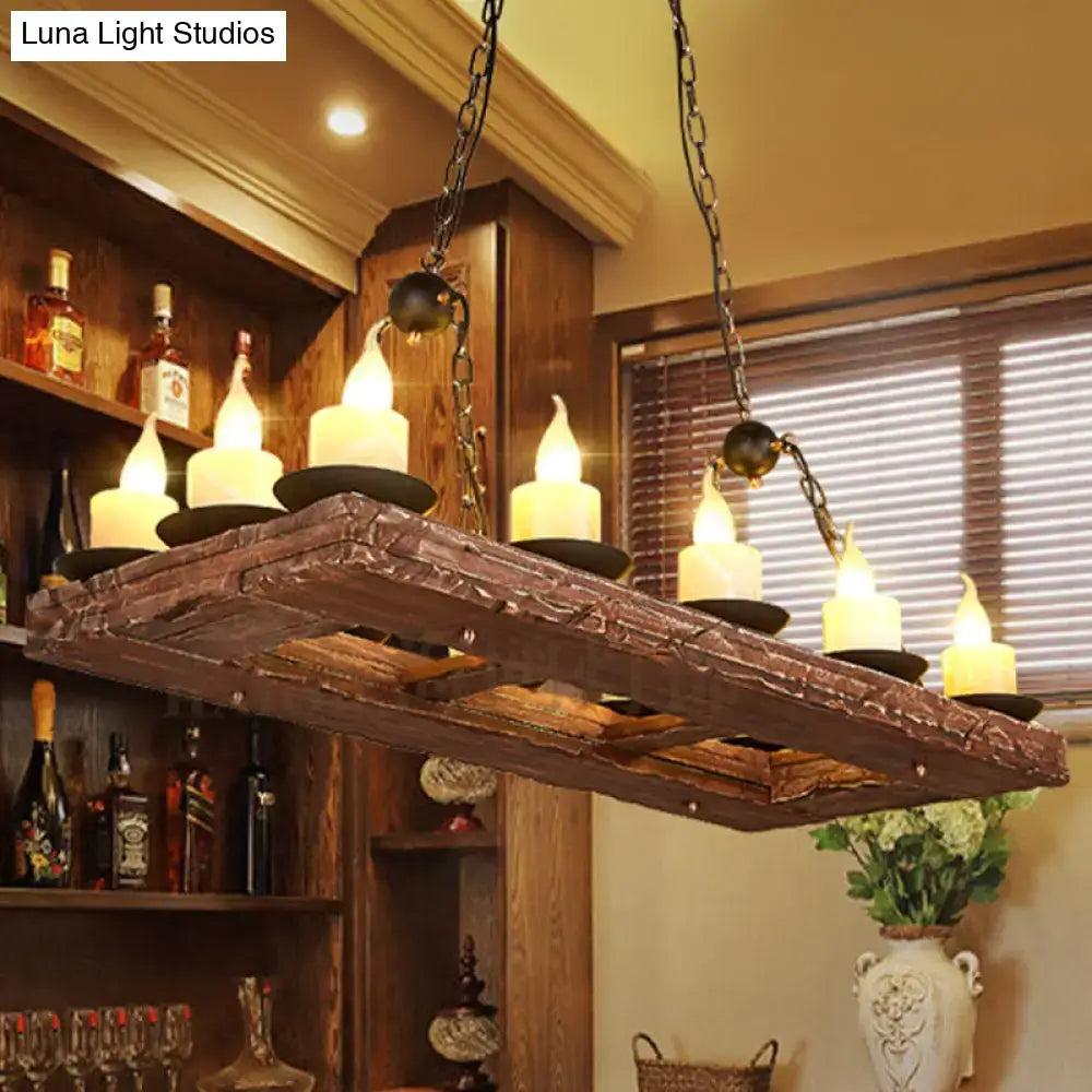 DecorBites™ Yellow Wood Island Pendant Light with 14 Bulbs - Warehouse Style