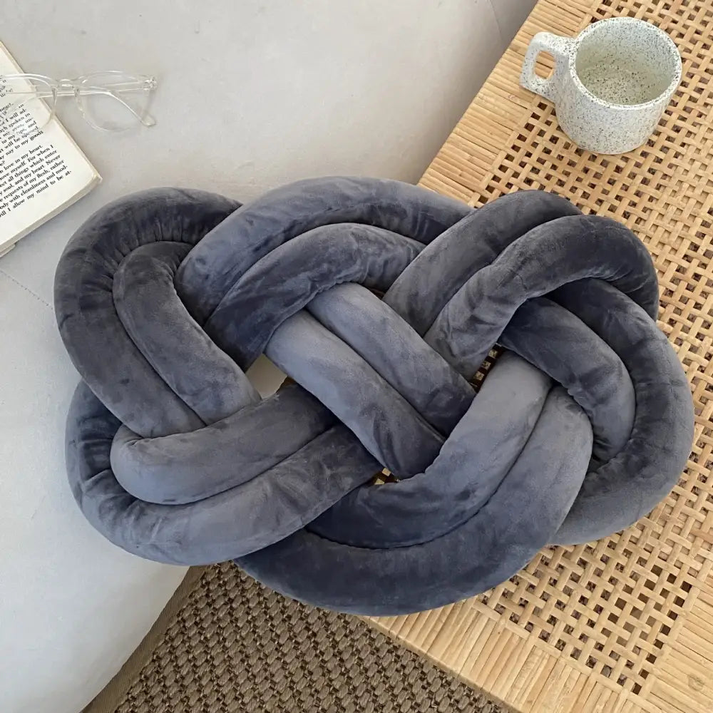 Deep blue velvet handmade knot throw pillow living room decor