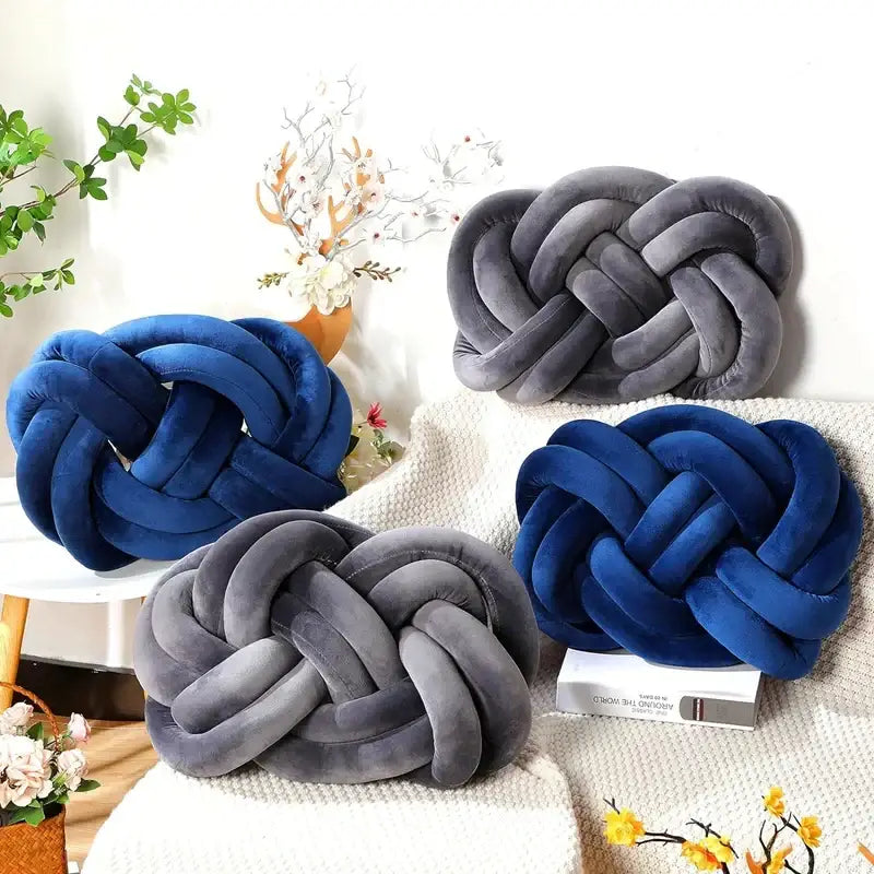 Deep blue velvet handmade knot throw pillow living room decor