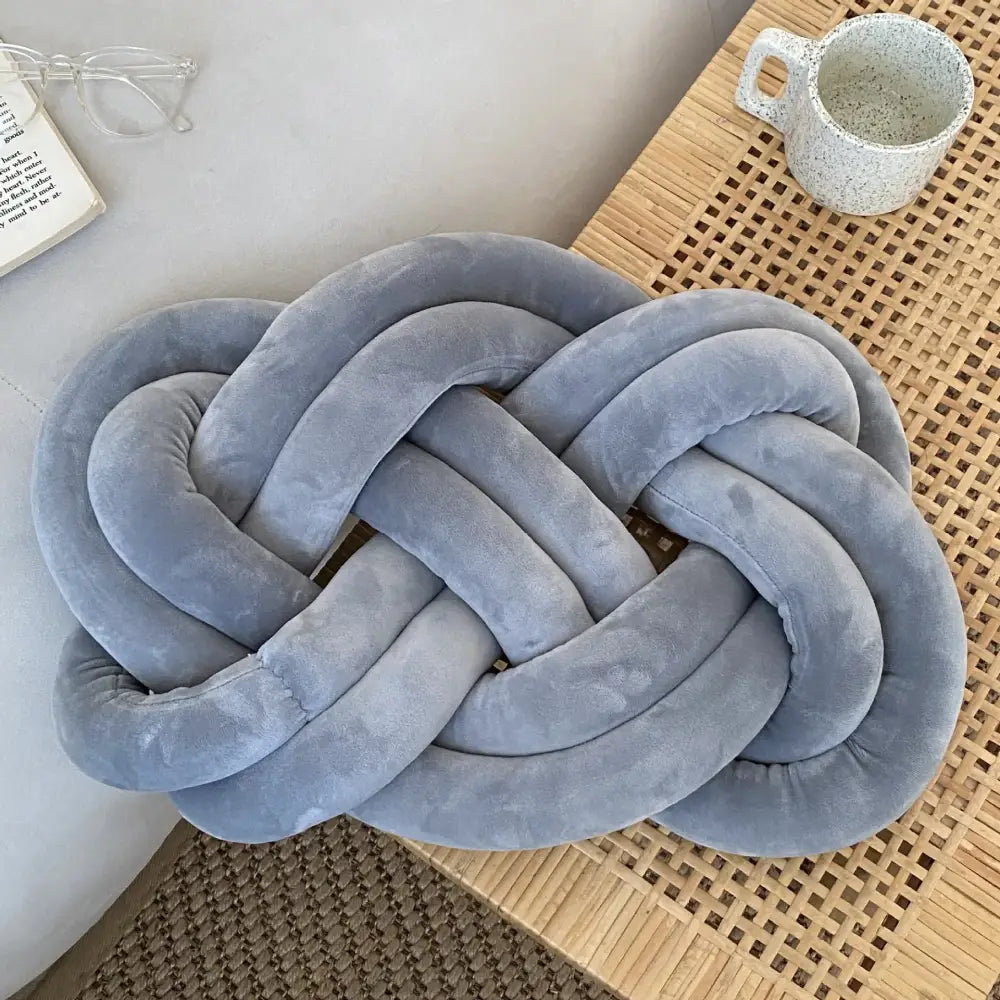 Deep blue velvet handmade knot throw pillow living room decor