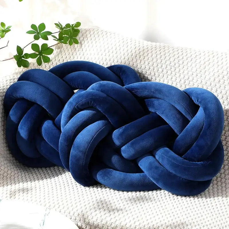 Deep blue velvet handmade knot throw pillow living room decor