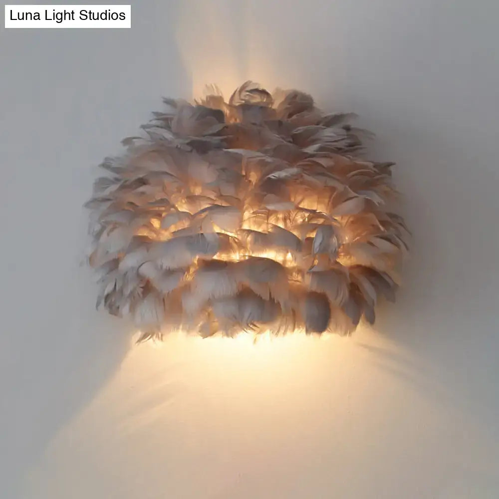 Designer feather white & grey wall sconce bedroom wall lamp