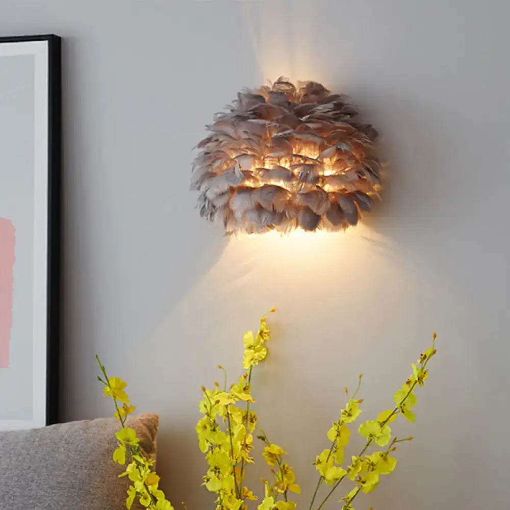 Designer feather white & grey wall sconce bedroom wall lamp