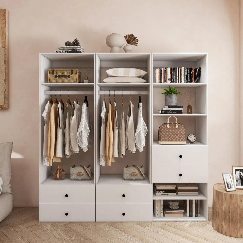Closet Organizer System, 71"H Walk In Closet System With Drawers, Wood Armoire Wardrobe Closet With Shelves, DIY Wood Closet System With Closet Shelves Wall Mounted (87"W X 16"D X 71"H)