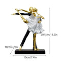 Elegant black & white ballet dance girl double statue living room decor