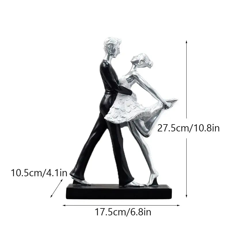 Elegant black & white ballet dance girl double statue living room decor