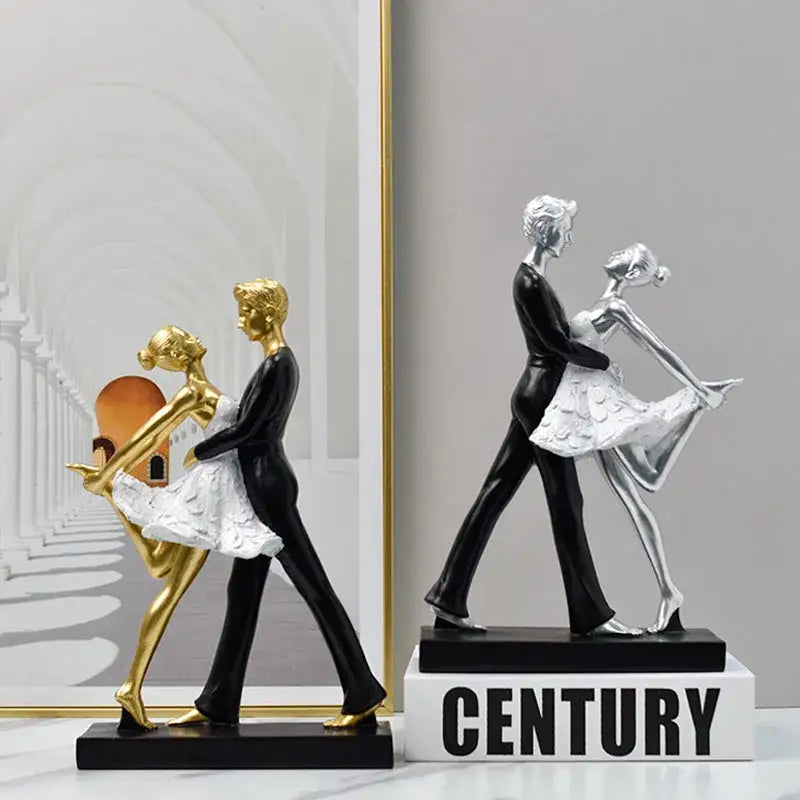 Elegant black & white ballet dance girl double statue living room decor