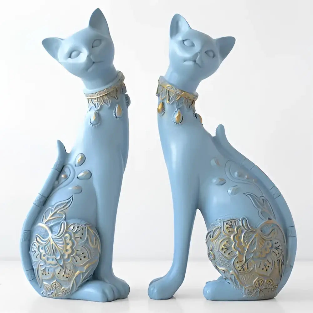 Elegant blue and gold decorbites cat statue living room decor