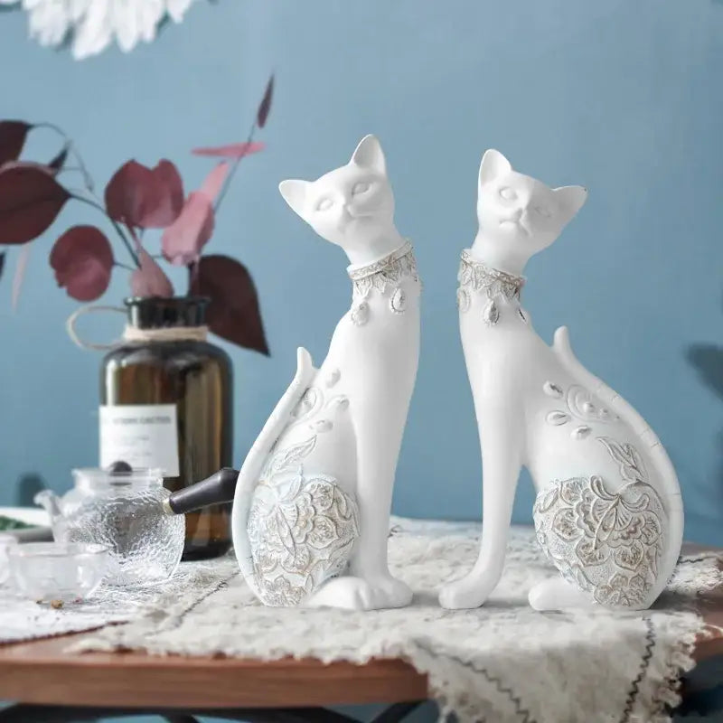 Elegant blue and gold decorbites cat statue living room decor