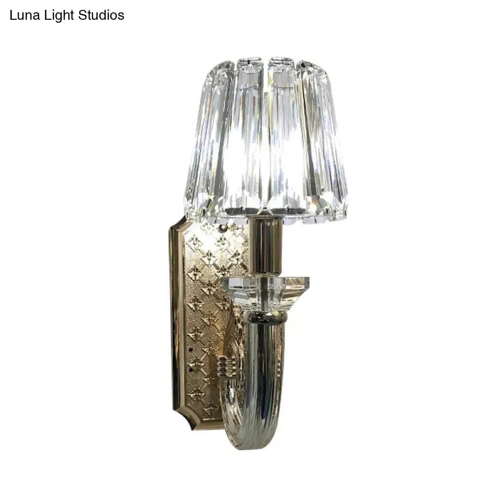 Elegant brass and crystal tapered cone sconce light for bedroom