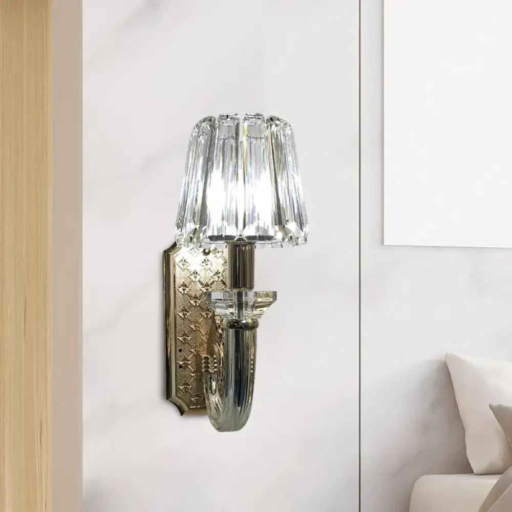 Elegant brass and crystal tapered cone sconce light for bedroom