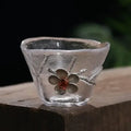 Elegant carved tin glass tea cup set dining room glassware