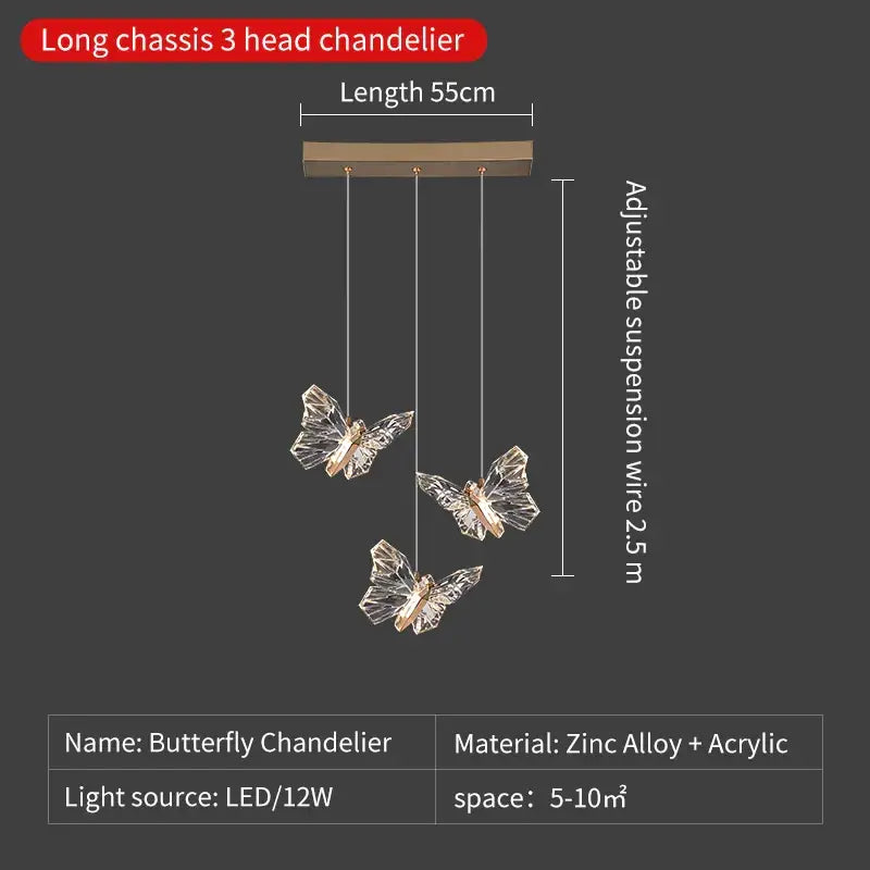 Elegant gold crystal butterfly ladder pendant lights for stairs