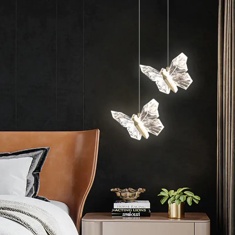 Elegant gold crystal butterfly ladder pendant lights for stairs