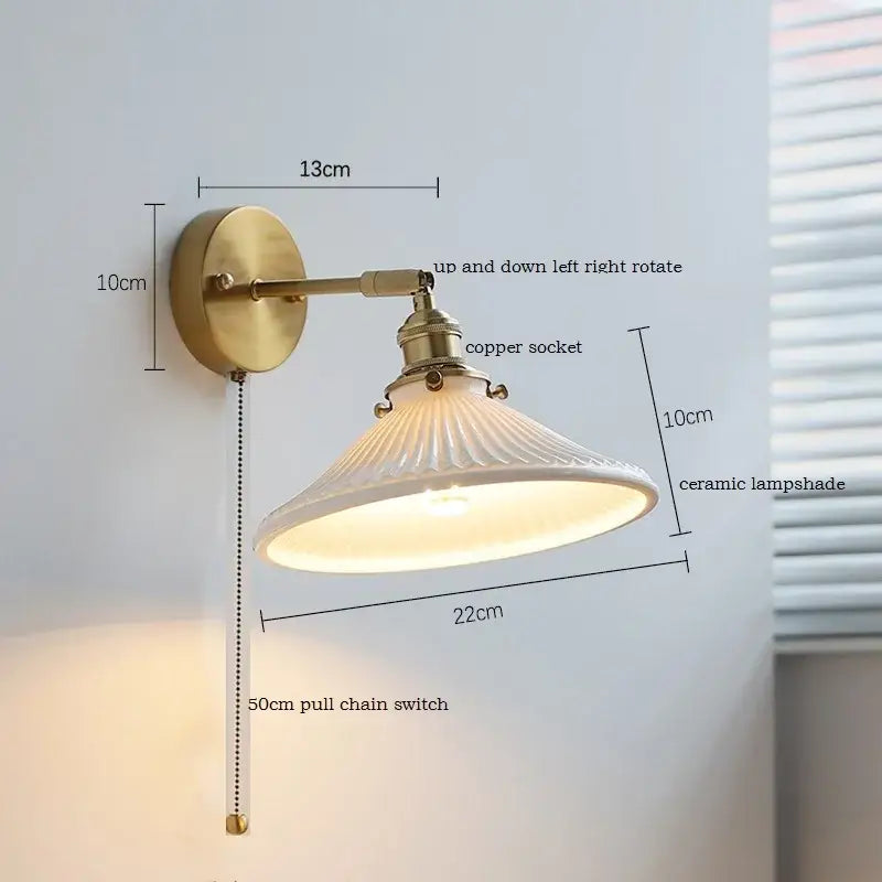 Elegant gold ruffled ceramic led wall light bedroom sconce