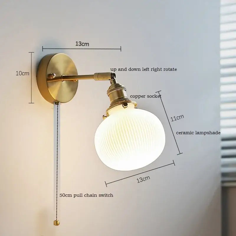 Elegant gold ruffled ceramic led wall light bedroom sconce