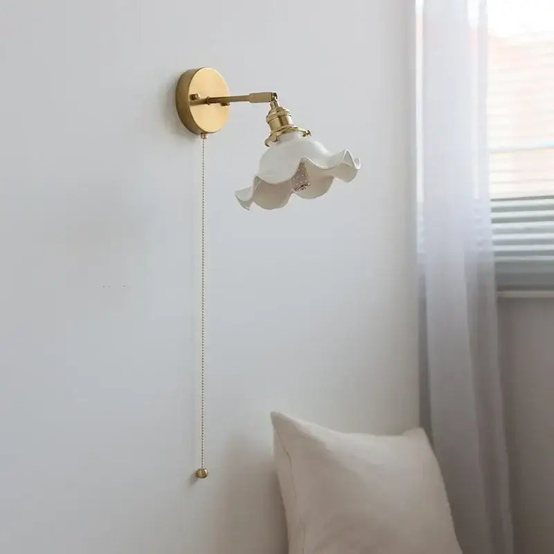 Elegant gold ruffled ceramic led wall light bedroom sconce