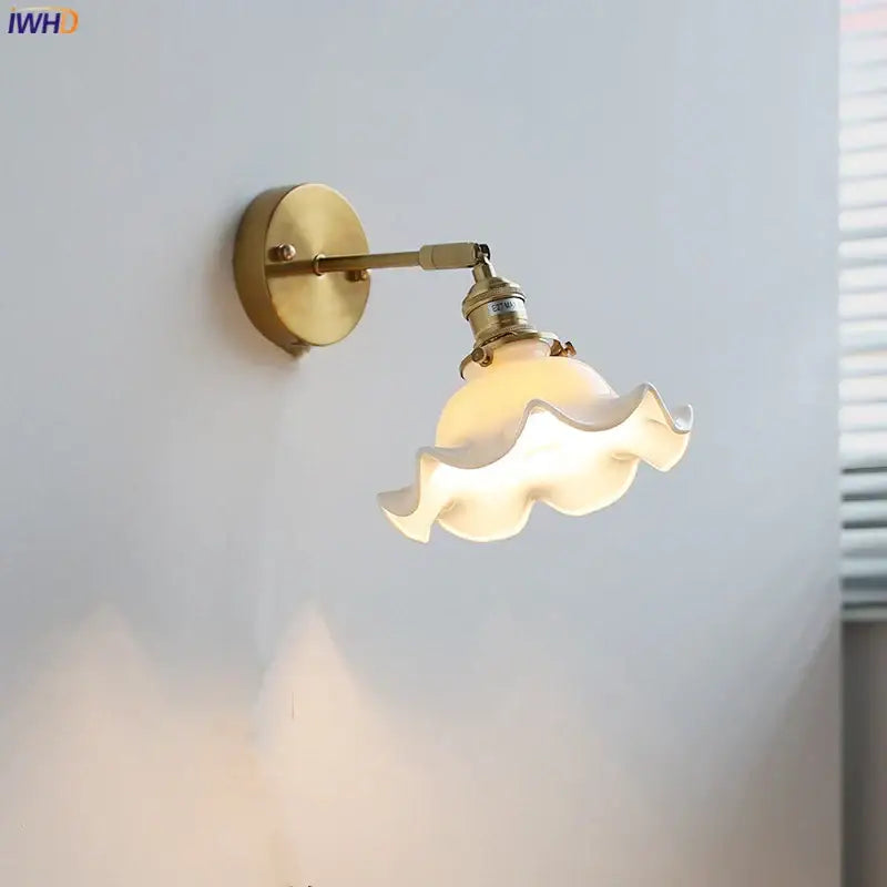 Elegant gold ruffled ceramic led wall light bedroom sconce